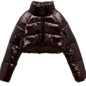 Maroon Cropped Zara Puffer Jacket
